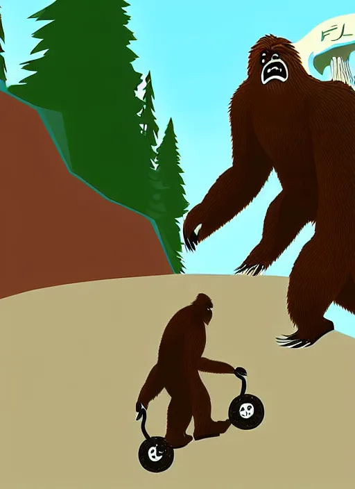 Prompt: sasquatch game art in the style of skate or die 2