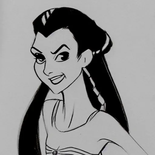 Image similar to milt kahl sketch of victoria justice with done up hair, tendrils and ponytail as princess padme from star wars episode 3