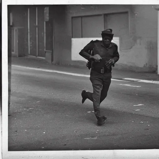 Prompt: a man fleeing from the police, black and white photograph