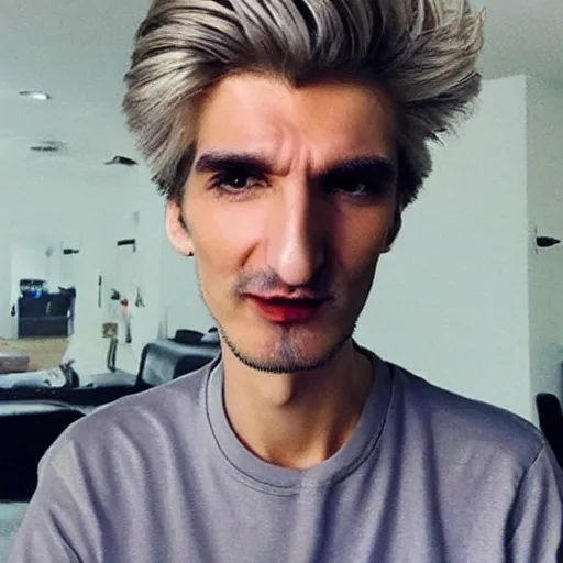 Image similar to a closeup photo of handsome gigachad xqc smoking