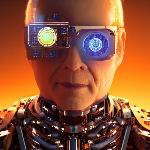 Prompt: a beautiful portrait of a middle - aged bionic male cyborg, cyberpunk, intricate wiring, electronic components, augmented vision, augmented hearing, augmented brain, volumetric light, photography, color, intricate, extremely detailed, hyperrealistic, unreal engine 5