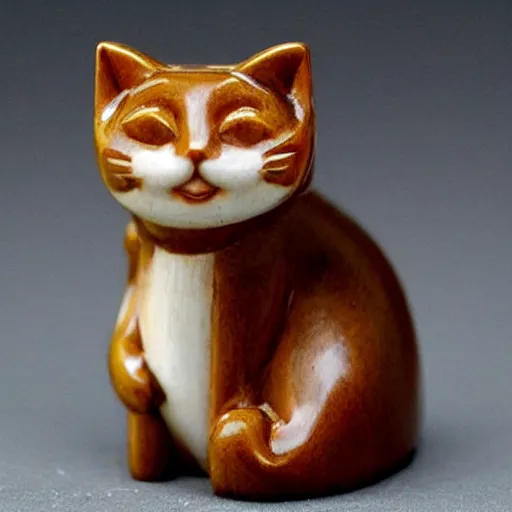Prompt: elegant seductive anthropomorphic cat figurine wearing a kimono, hand carved brown resin, robe toggles, very highly detailed, petite intricate, monotone, shy looking down
