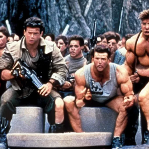 Image similar to contra the movie, 1 9 8 7, movie still