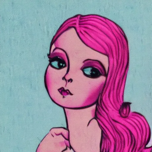 Image similar to beautiful pink little alien girl, profile picture, vintage fashion, highly detailed