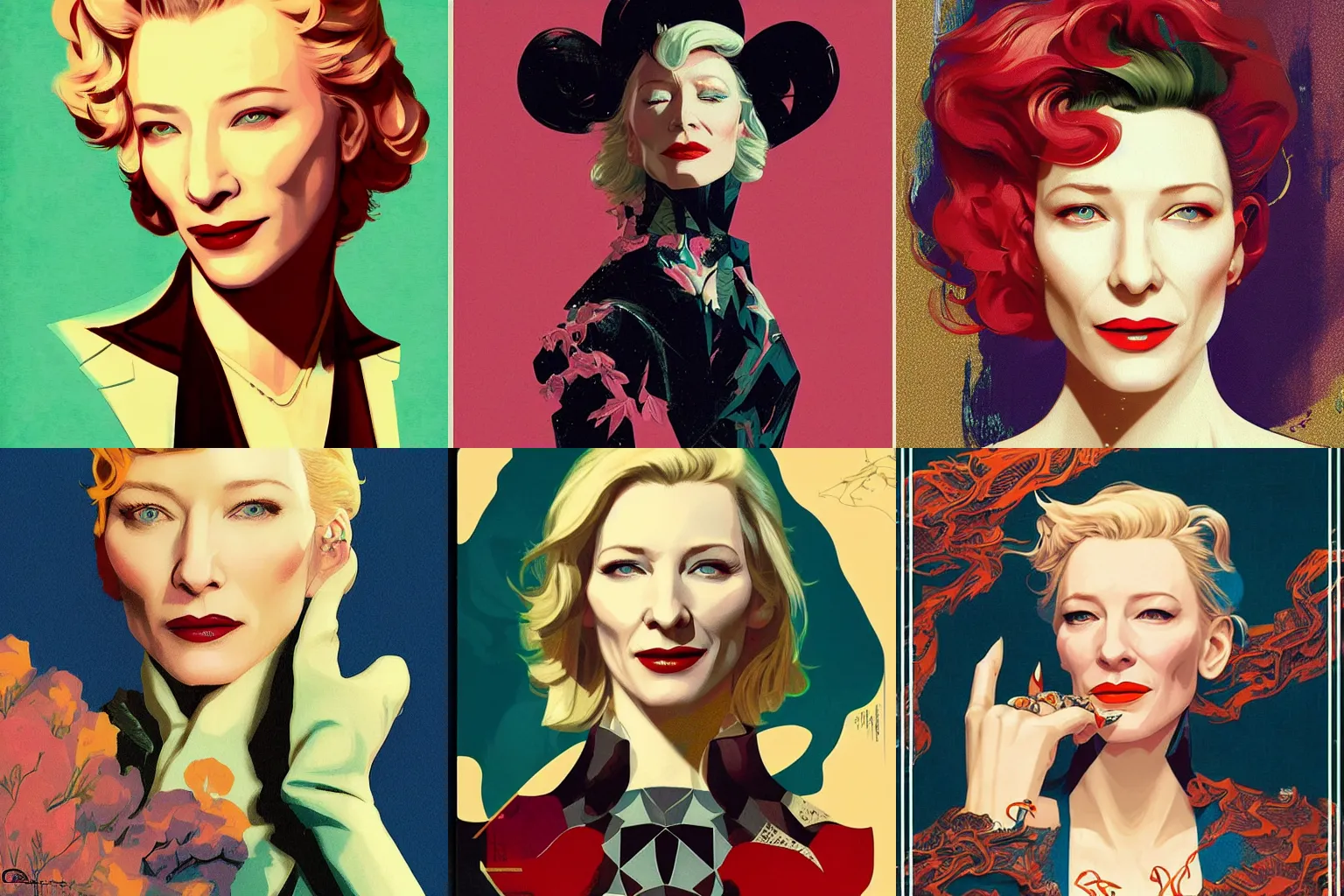 Prompt: cate blanchett, by Sachin Teng + Karol Bak + Rolf Armstrong