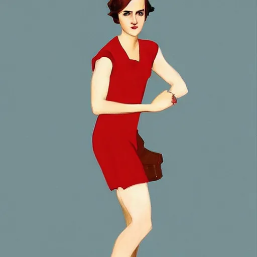 Prompt: emma watson in the style of jack vettriano, full body, 2 0 s style clothing, high detail