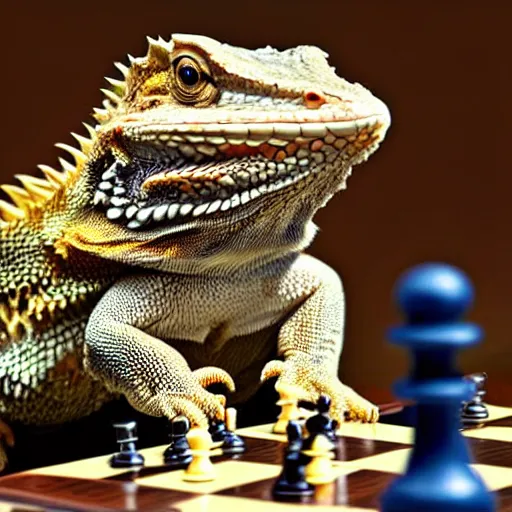 Image similar to a Bearded dragon playing chess, national geographic photo