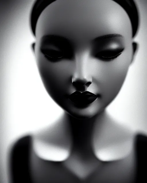 Image similar to black and white dreamy young beautiful female artificial intelligence, cinematic, rim light, bokeh, photo - realistic, elegant, high detail, 8 k, masterpiece, photo taken in 1 9 3 0