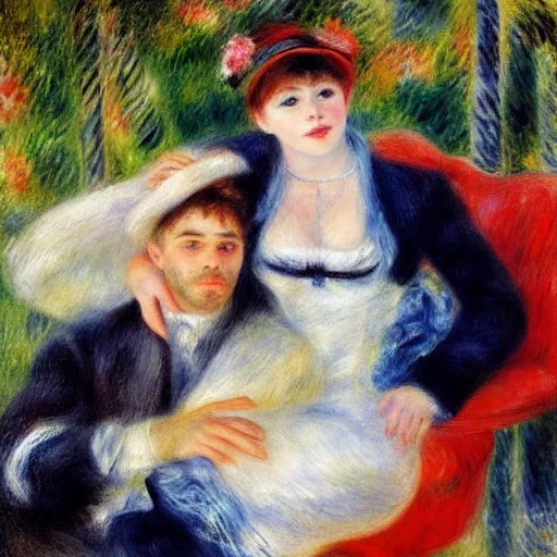 Prompt: art by renoir, real lgbt love, people wearing clothes