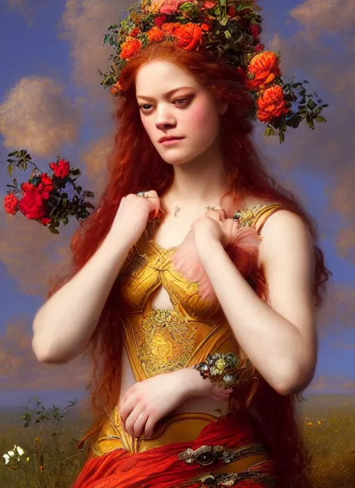 Prompt: jane levy as beautiful greek goddess persephone, digital art by eugene de blaas and ross tran, vibrant color scheme, intricately detailed, in the style of romanticism, cinematic, artstation, greg rutkowski