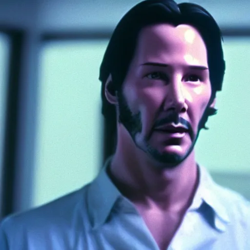 Prompt: beautiful hyperrealism three point perspective film still of Keanu Reeves having face hugger breakthrough surgery in medical bay in Aliens(1988) extreme closeup portrait in style of 1990s frontiers in translucent porclein miniature street photography seinen manga fashion edition, miniature porcelain model, focus on face, eye contact, tilt shift style scene background, soft lighting, Kodak Portra 400, cinematic style, telephoto by Emmanuel Lubezki