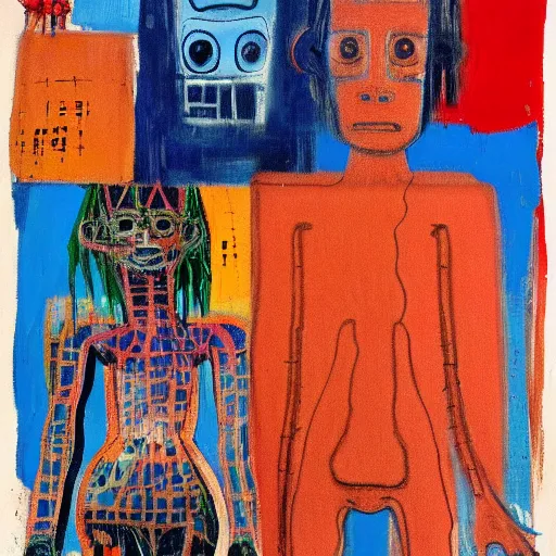 Image similar to cute anime girl, by Jean-Michel Basquiat by Jean-Claude Dubuffet, by bosch, by ernst, by beksinski