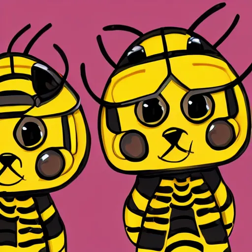 Image similar to a super cute team of bees wearing ninja gear, hyperrealistic, digital art, 4 k