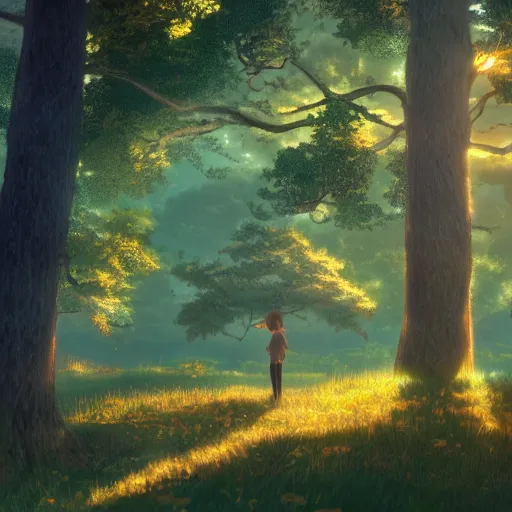 Prompt: golden hour, trees, nature, concept art, Makoto Shinkai, fabulous, 4K