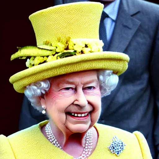 Image similar to queen elizabeth as a banana, she is a big ripe banana.