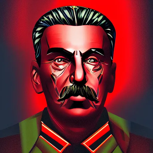 Image similar to cyberpunk joseph stalin as the leader of a futuristic communist society, cybernetics, sharp lines, digital, artstation, colored in