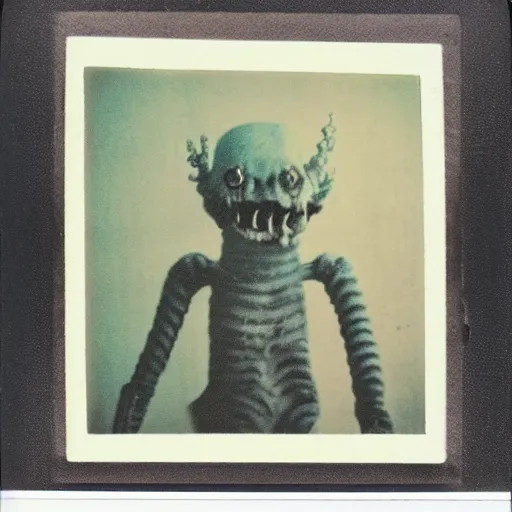 Image similar to an old polaroid of a creepy monster