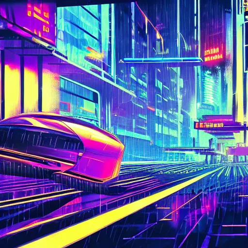 Image similar to cyber punk, futuristic, neo Chicago, blade runner city concept art, in the style of Syd Mead, award winning illustration, neon lights, raining