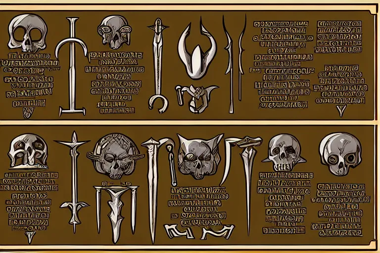 Image similar to illustration of design sheet of various necromancy tools, occult