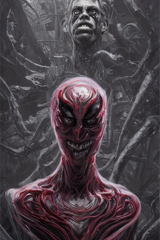 Image similar to Portrait of Steve Buscemi as symbiote Carnage, marvel comics, dark, intricate, highly detailed, smooth, artstation, digital illustration by Ruan Jia and Mandy Jurgens and Artgerm and Wayne Barlowe and Greg Rutkowski and Zdislav Beksinski