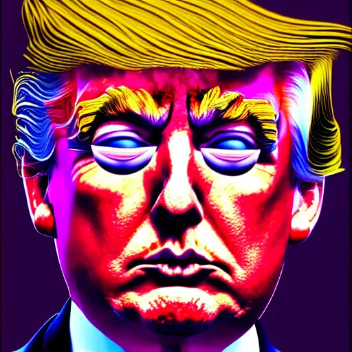 Image similar to an extremely psychedelic portrait of donald trump as medusa, surreal, lsd, face, detailed, intricate, elegant, lithe, highly detailed, digital painting, artstation, concept art, smooth, sharp focus, illustration