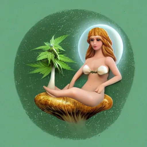 Prompt: cannabis smoking fairy sitting on a mushroom under the crescent moon