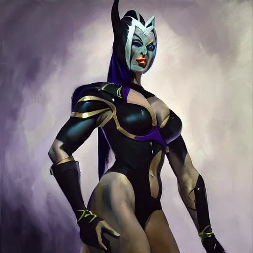 Image similar to greg manchess portrait painting of sindel from mortal kombat as overwatch character, medium shot, asymmetrical, profile picture, organic painting, sunny day, matte painting, bold shapes, hard edges, street art, trending on artstation, by huang guangjian and gil elvgren and frank frazetta