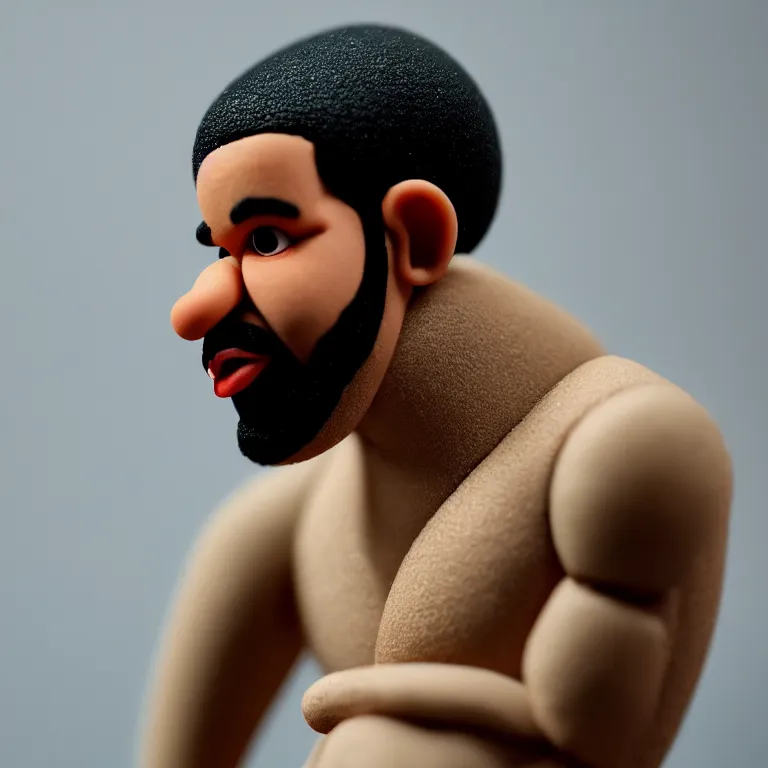 Image similar to a cinematic film still of a claymation stop motion film starring drake, shallow depth of field, 8 0 mm, f 1. 8