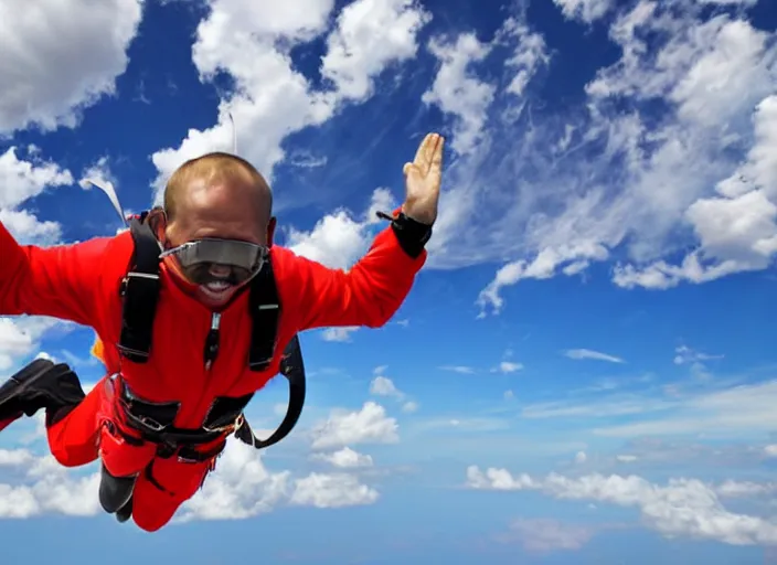 Image similar to man with a jetpack flying over red lobster restaurant with blue sky and clouds