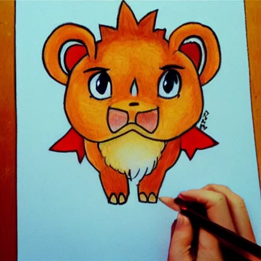 Prompt: cute drawing of a lion in the pokemon series