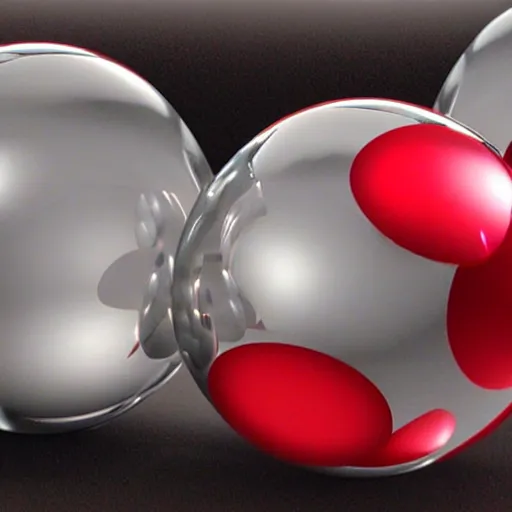 Prompt: chrome spheres on a red cube, xerox