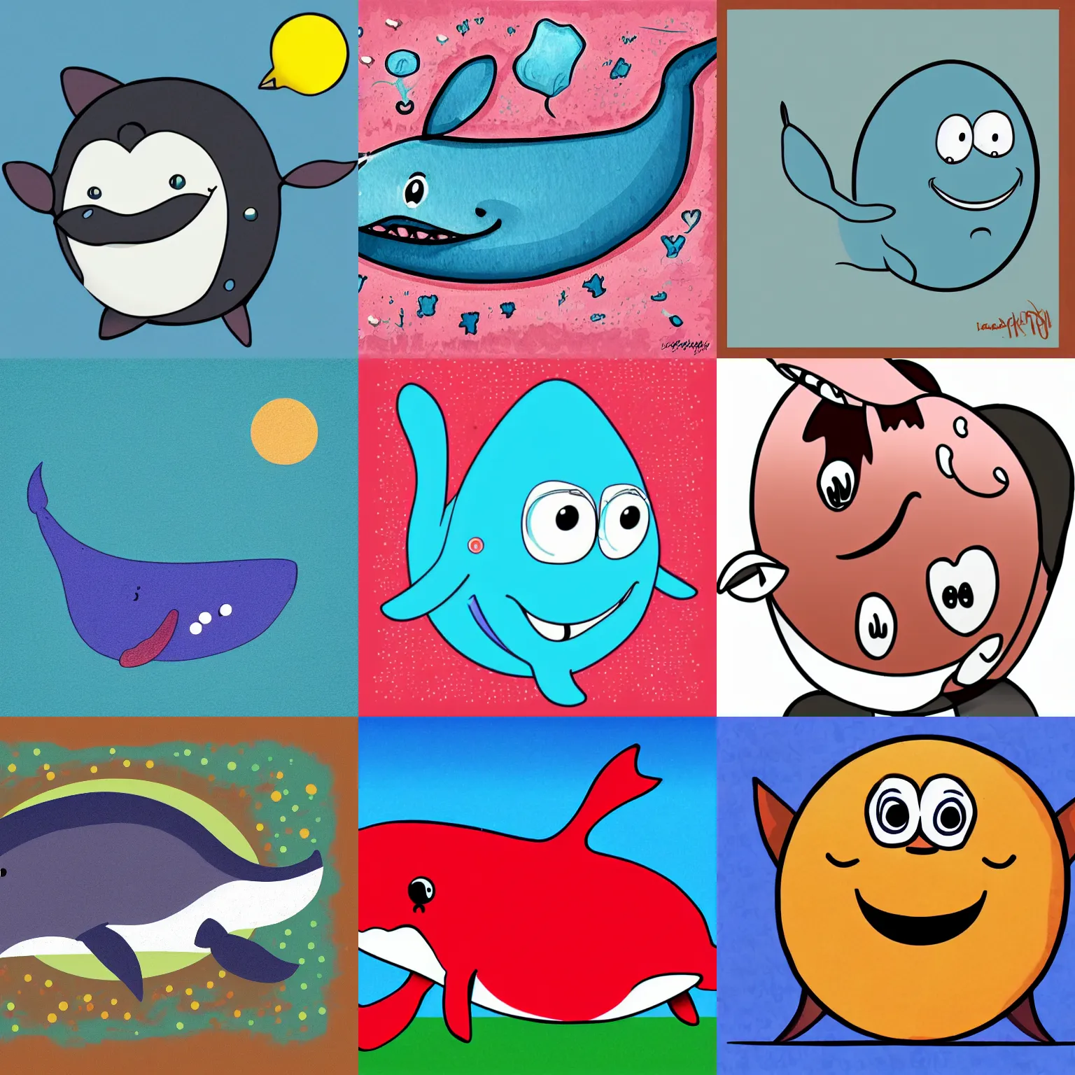 Prompt: cartoon art of a happy smiling whale