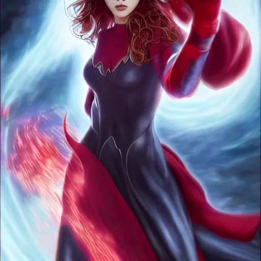 Image similar to scarlet witch going ultra instinct mode, artstation hall of fame gallery, editors choice, #1 digital painting of all time, most beautiful image ever created, emotionally evocative, greatest art ever made, lifetime achievement magnum opus masterpiece, the most amazing breathtaking image with the deepest message ever painted, a thing of beauty beyond imagination or words