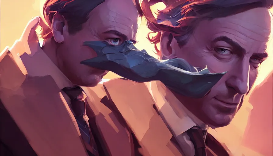 Prompt: portrait of saul goodman alone as a secret agent, league of legends champion splash art, in - frame, photorealistic facial features, right side composition, art by pete mohrbacher and guweiz and ilya kuvshinov, highly detailed, intricate, sharp focus, unreal engine 5, 4 k uhd