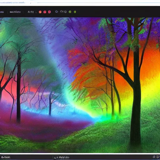 Image similar to rainbow forest trending on art station