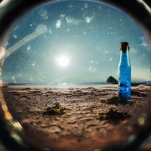 Prompt: photo of a world inside of a bottle