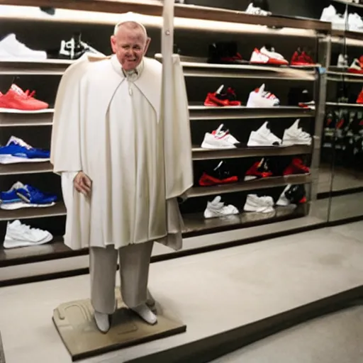 Prompt: john paul ii in a sneaker store