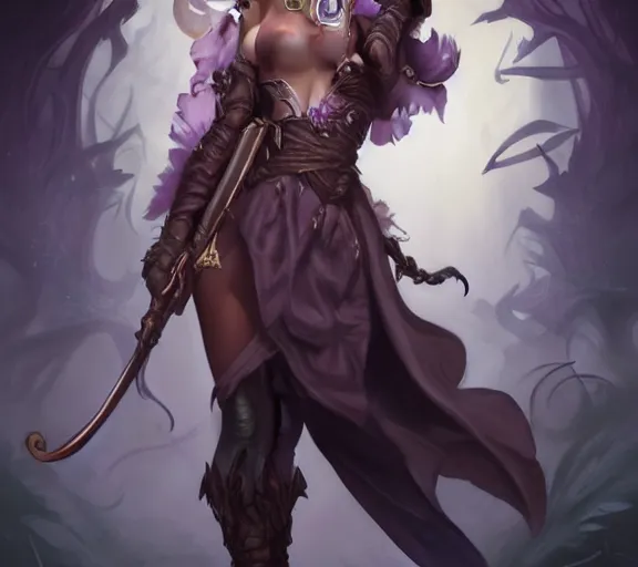 Image similar to Attractive Tiefling Druid, She has light brown skin, dark purple hair, and silver eyes full body, dungeons and dragons portrait, highly detailed, digital painting, artstation, concept art, sharp focus, illustration, art by artgerm and greg rutkowski and alphonse mucha