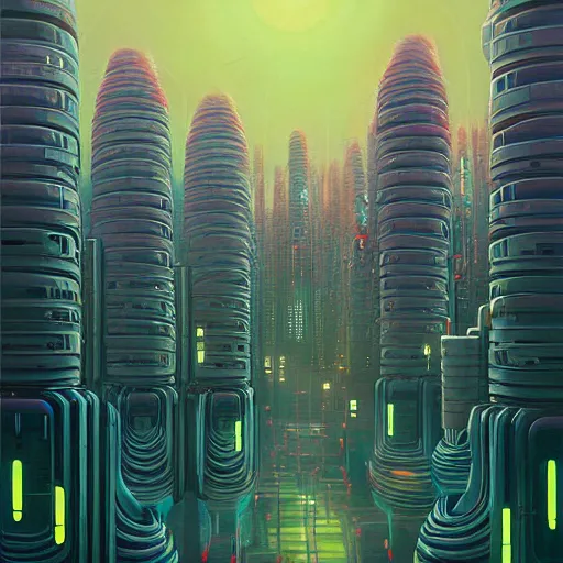 Image similar to beautiful painting of anemone city in the dreams of a mainframe in the style of Simon Stålenhag and H. R. Giger, detailed, trending on Artstation