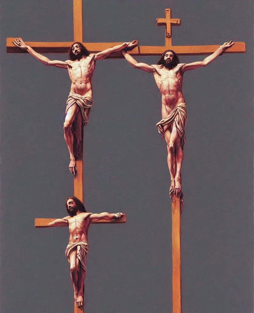 Image similar to painting of Jesus Christ on the Cross, in the style of Wayne Barlowe,