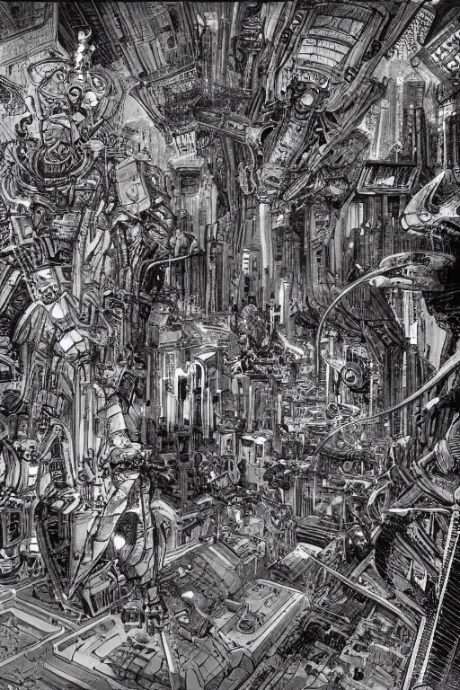 Image similar to The world's most intricate and detailed drawing of a futuristic city with mechas fighting aliens, by Kim Jung GI. HD.