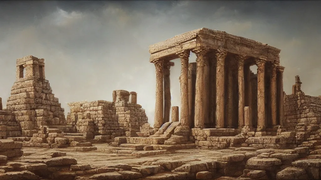 Prompt: Trending on artstation, beautiful ancient Sumerian temple, detailed matte painting, oil on canvas