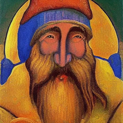 Image similar to gnome heaven iconic painting by andrey rublev