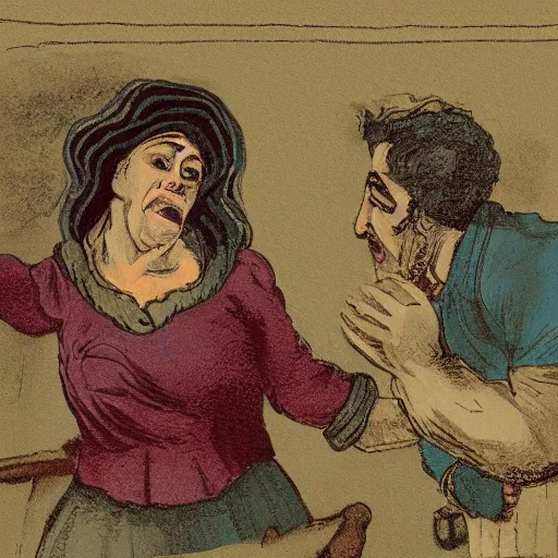 Image similar to illustration of sicilian woman angry at her husband