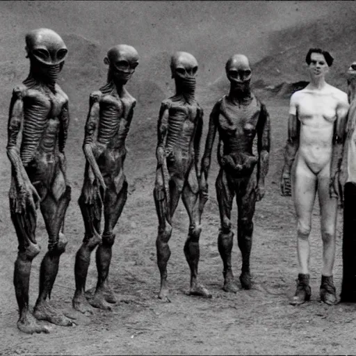 Prompt: Photograph of the first alien meet on Earth