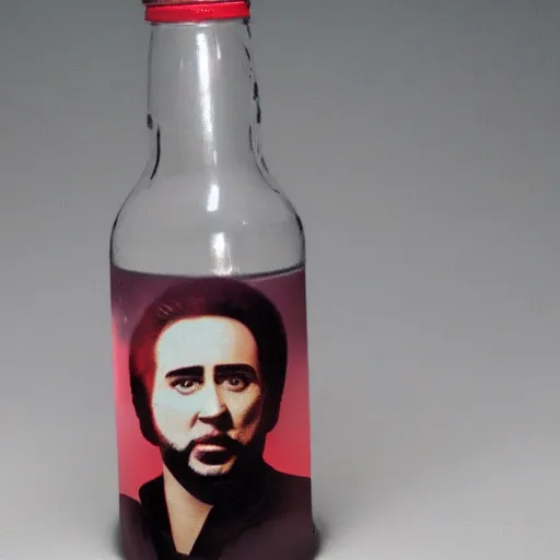 Image similar to Drinking of liquid Nicolas Cage from bottle.