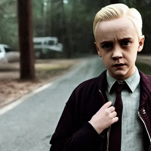 Prompt: Draco Malfoy in Stranger Things, high resolution photo