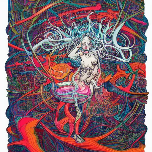 Image similar to psychedelic james jean illustration