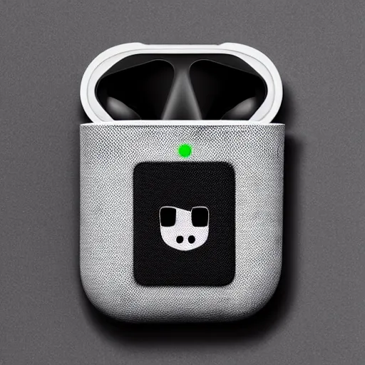 Image similar to black airpods pro case with marshmallow design on the case, studio, product photo