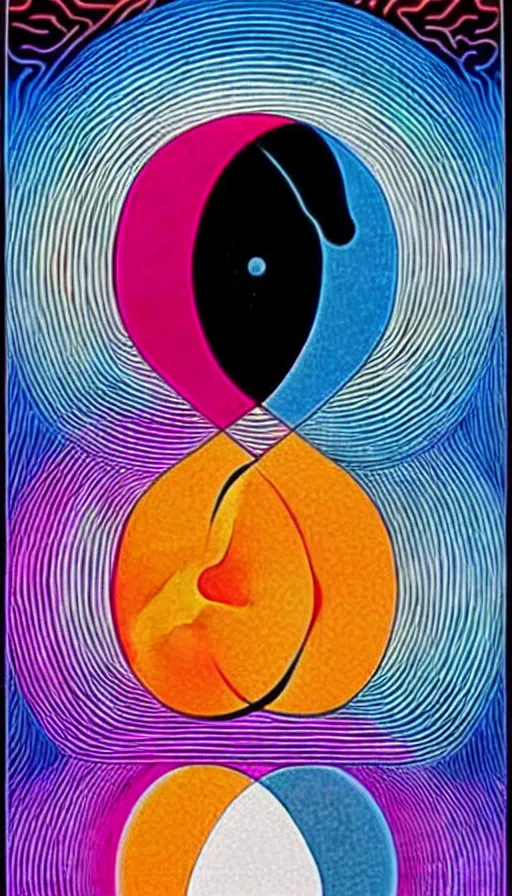 Image similar to Abstract representation of ying Yang concept, by Alex Grey ,